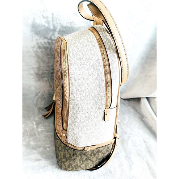NWT Michael Kors Rhea Medium Metallic Signature Logo Backpack & Trifold Wallet main image 5